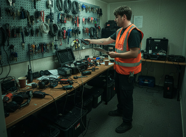 Event staff checking radios and keys